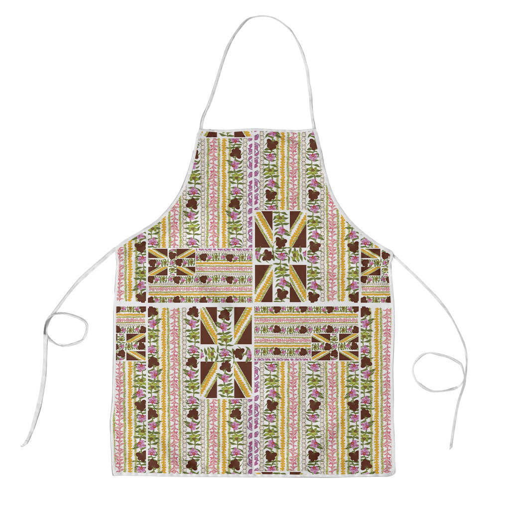 Hawaii Lokelani Pikake Lei Apron Hawaiian Flag Motif