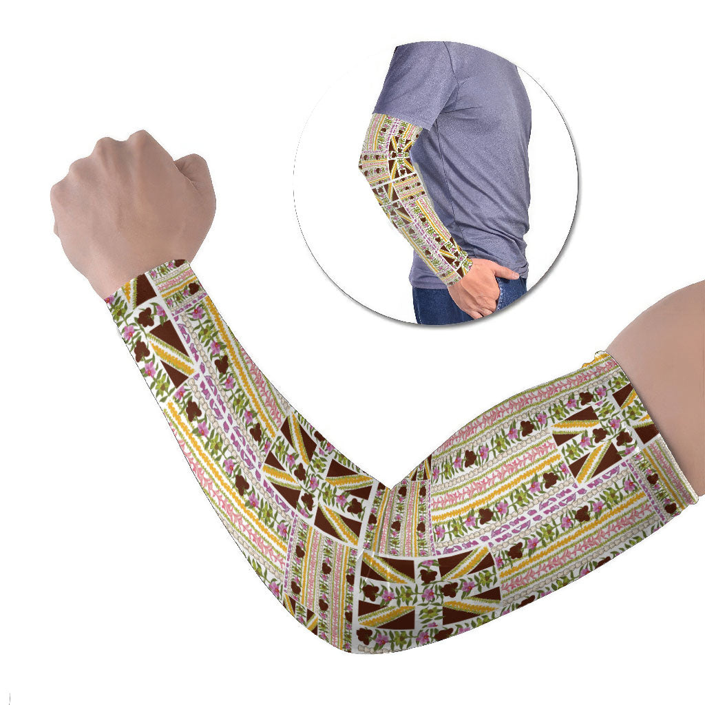 Hawaii Lokelani Pikake Lei Arm Sleeves Hawaiian Flag Motif