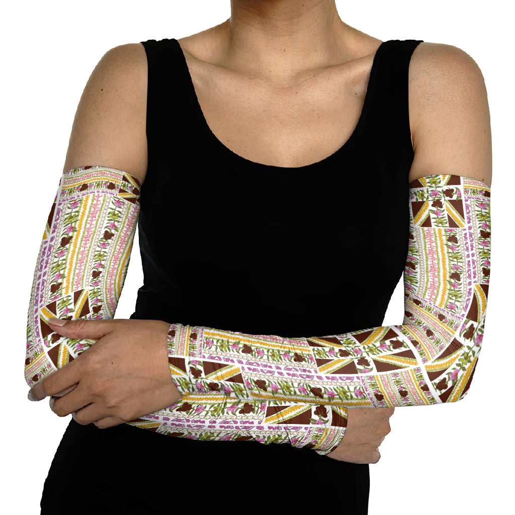 Hawaii Lokelani Pikake Lei Arm Sleeves Hawaiian Flag Motif