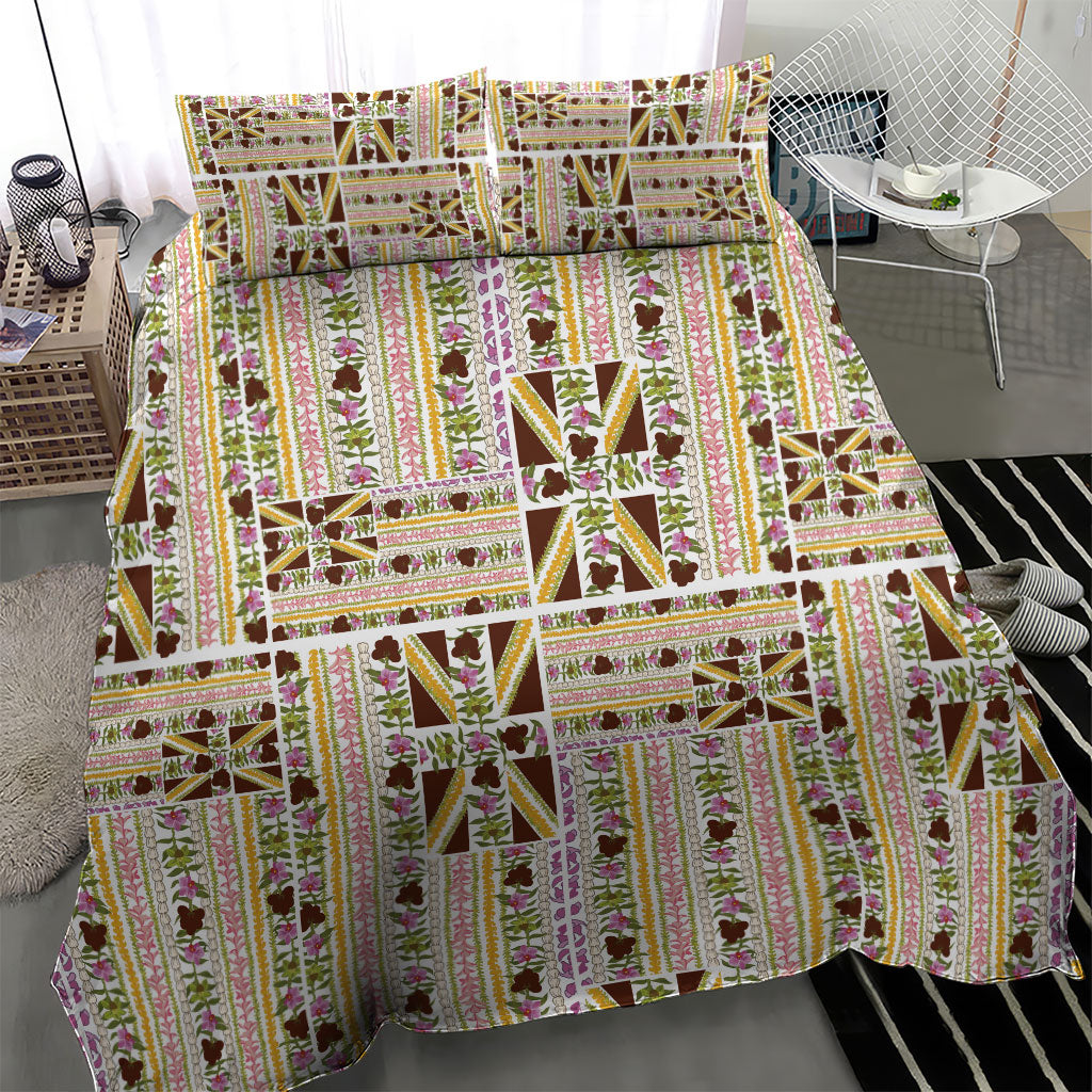 Hawaii Lokelani Pikake Lei Bedding Set Hawaiian Flag Motif