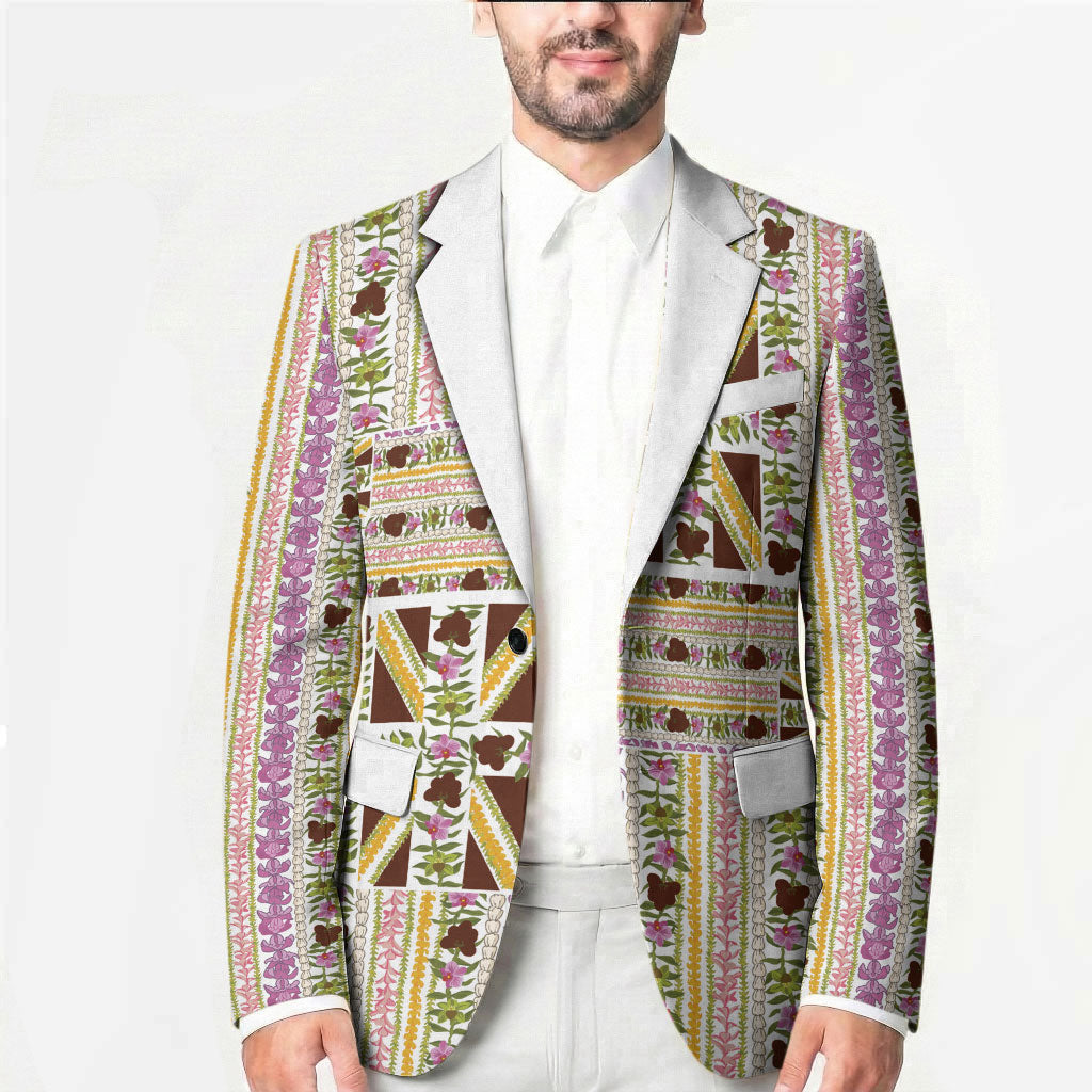 Hawaii Lokelani Pikake Lei Blazer Hawaiian Flag Motif