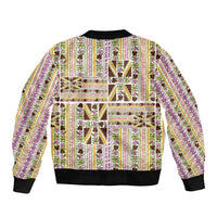 Hawaii Lokelani Pikake Lei Bomber Jacket Hawaiian Flag Motif