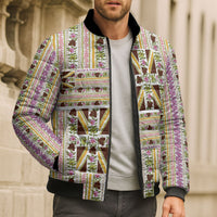 Hawaii Lokelani Pikake Lei Bomber Puffer Jacket Hawaiian Flag Motif