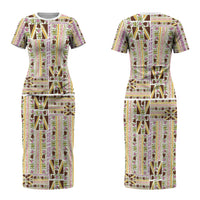 Hawaii Lokelani Pikake Lei Couples Matching Short Sleeve Bodycon Dress and Hawaiian Shirt Hawaiian Flag Motif LT9 - Polynesian Pride