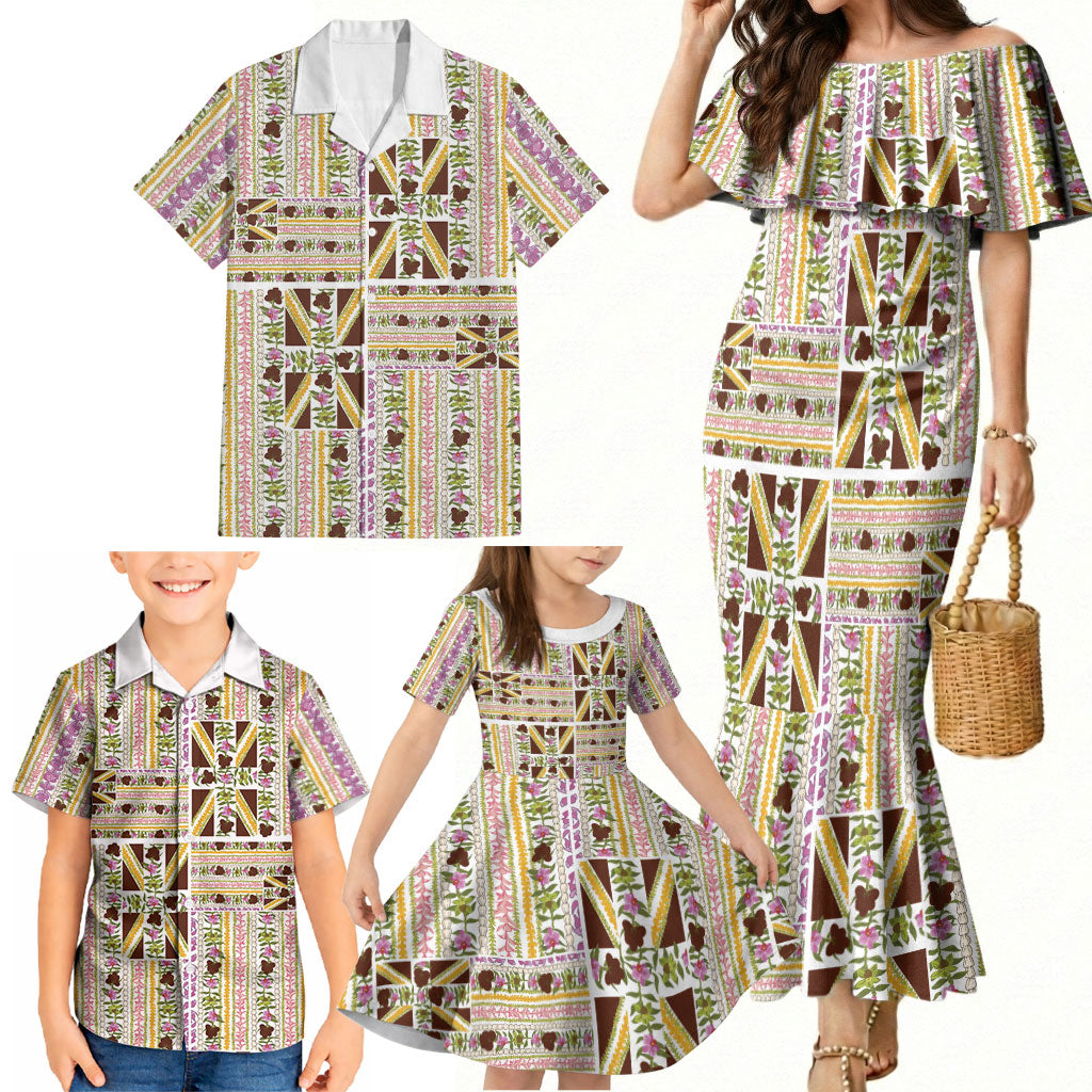Hawaii Lokelani Pikake Lei Family Matching Mermaid Dress and Hawaiian Shirt Hawaiian Flag Motif LT9 - Polynesian Pride