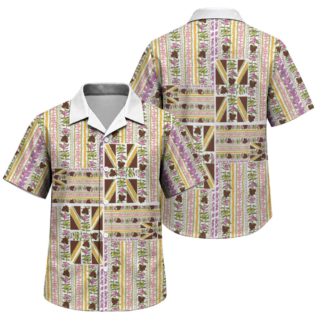 Hawaii Lokelani Pikake Lei Family Matching Mermaid Dress and Hawaiian Shirt Hawaiian Flag Motif LT9 Son's Shirt White - Polynesian Pride