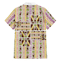 Hawaii Lokelani Pikake Lei Family Matching Off Shoulder Maxi Dress and Hawaiian Shirt Hawaiian Flag Motif