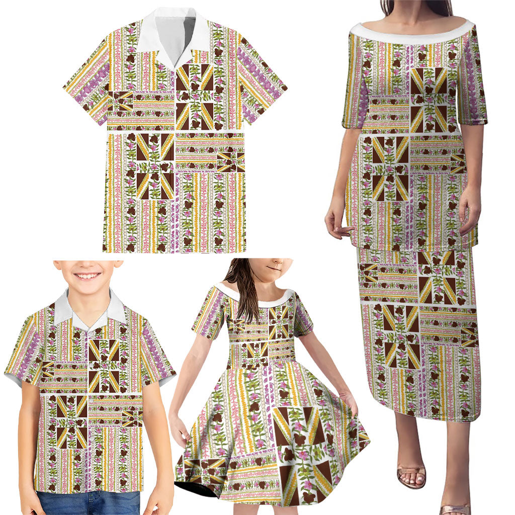 Hawaii Lokelani Pikake Lei Family Matching Puletasi and Hawaiian Shirt Hawaiian Flag Motif LT9 - Polynesian Pride