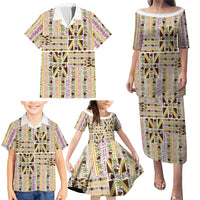 Hawaii Lokelani Pikake Lei Family Matching Puletasi and Hawaiian Shirt Hawaiian Flag Motif