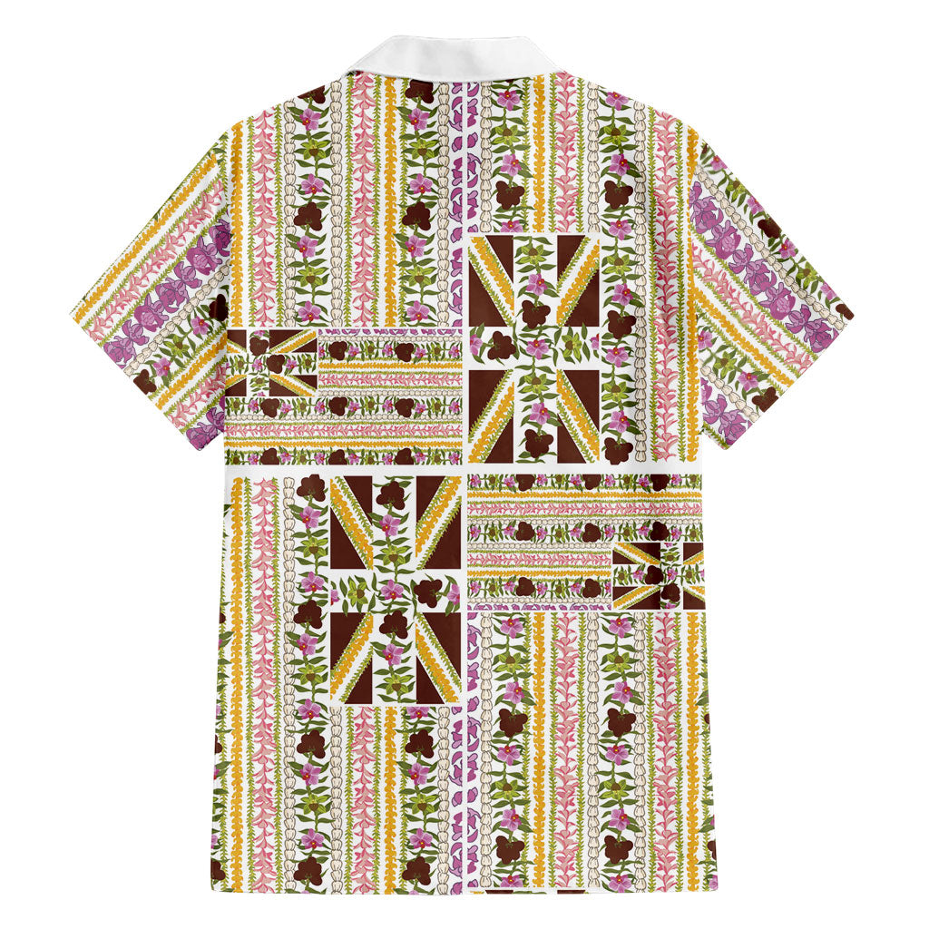 Hawaii Lokelani Pikake Lei Family Matching Puletasi and Hawaiian Shirt Hawaiian Flag Motif