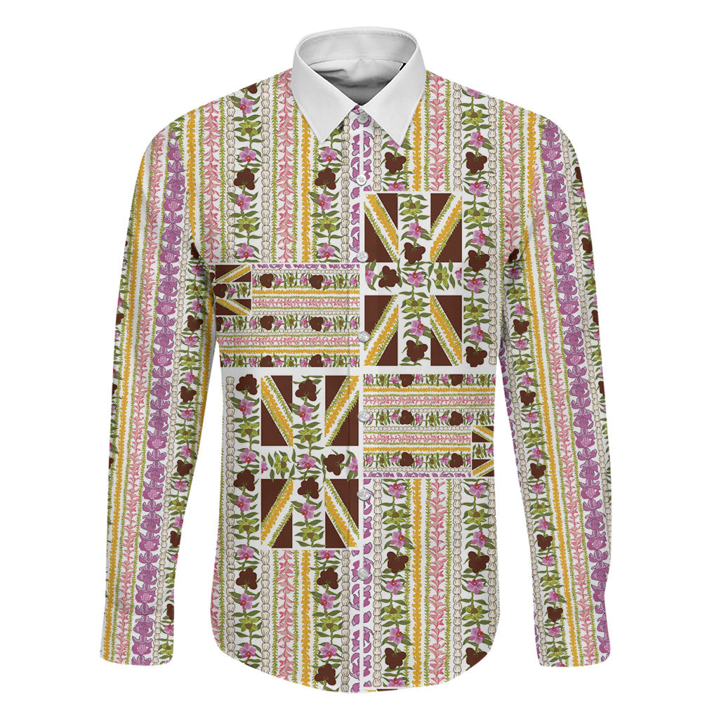 Hawaii Lokelani Pikake Lei Family Matching Puletasi and Hawaiian Shirt Hawaiian Flag Motif
