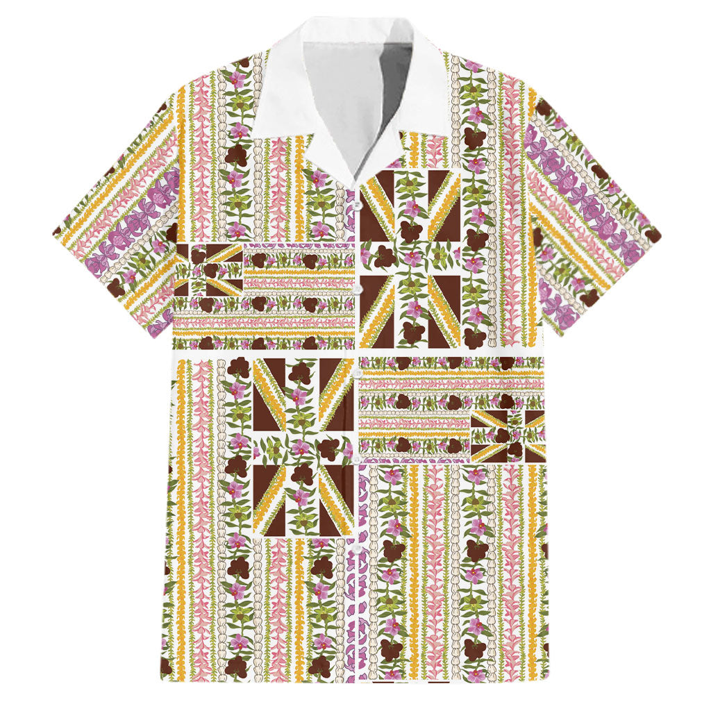 Hawaii Lokelani Pikake Lei Family Matching Short Sleeve Bodycon Dress and Hawaiian Shirt Hawaiian Flag Motif