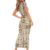 Hawaii Lokelani Pikake Lei Family Matching Short Sleeve Bodycon Dress and Hawaiian Shirt Hawaiian Flag Motif