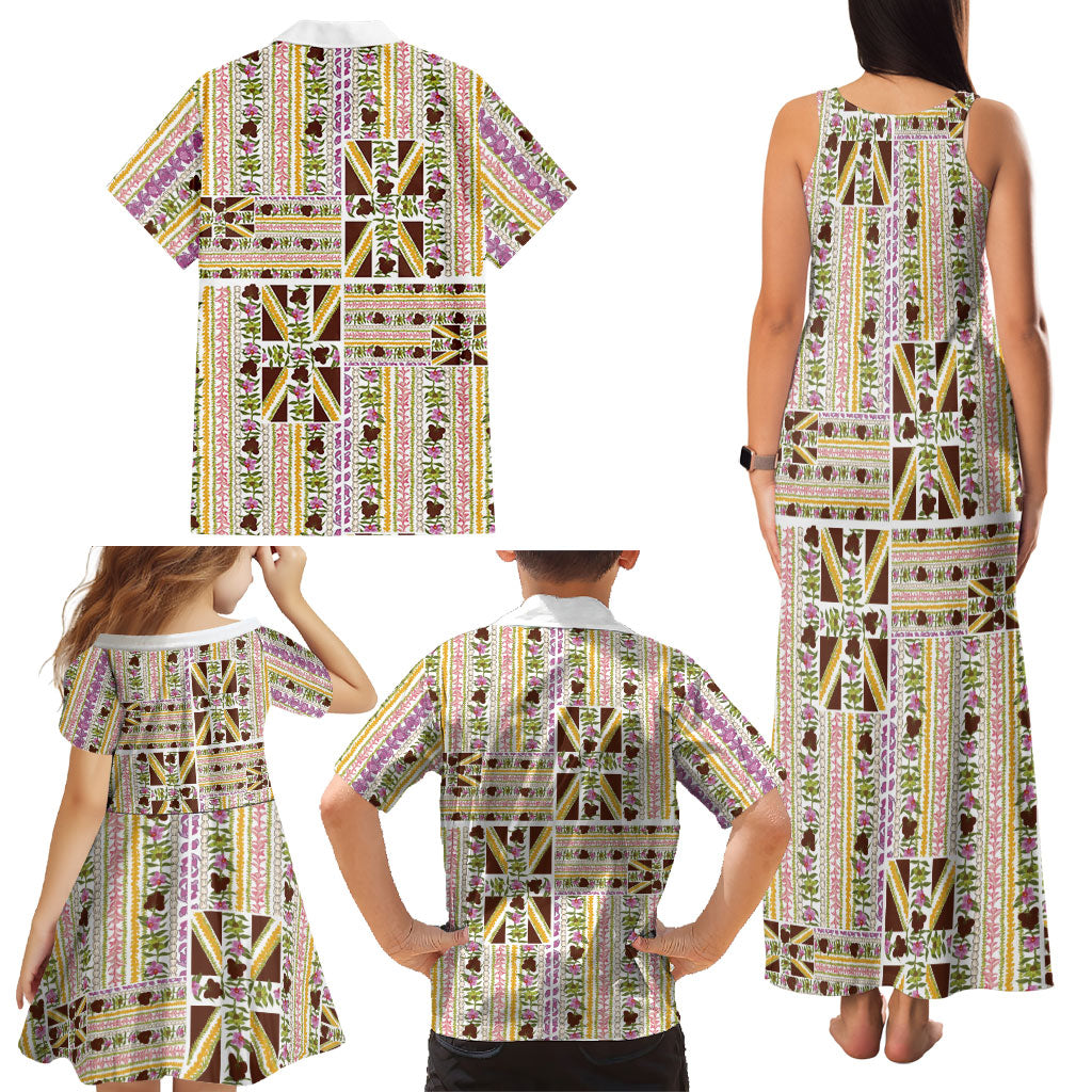 Hawaii Lokelani Pikake Lei Family Matching Tank Maxi Dress and Hawaiian Shirt Hawaiian Flag Motif