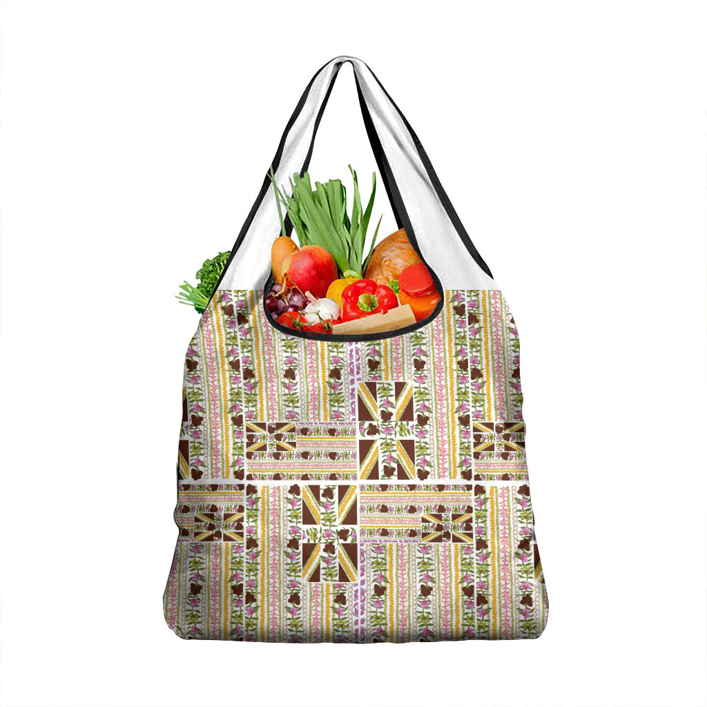 Hawaii Lokelani Pikake Lei Grocery Bag Hawaiian Flag Motif