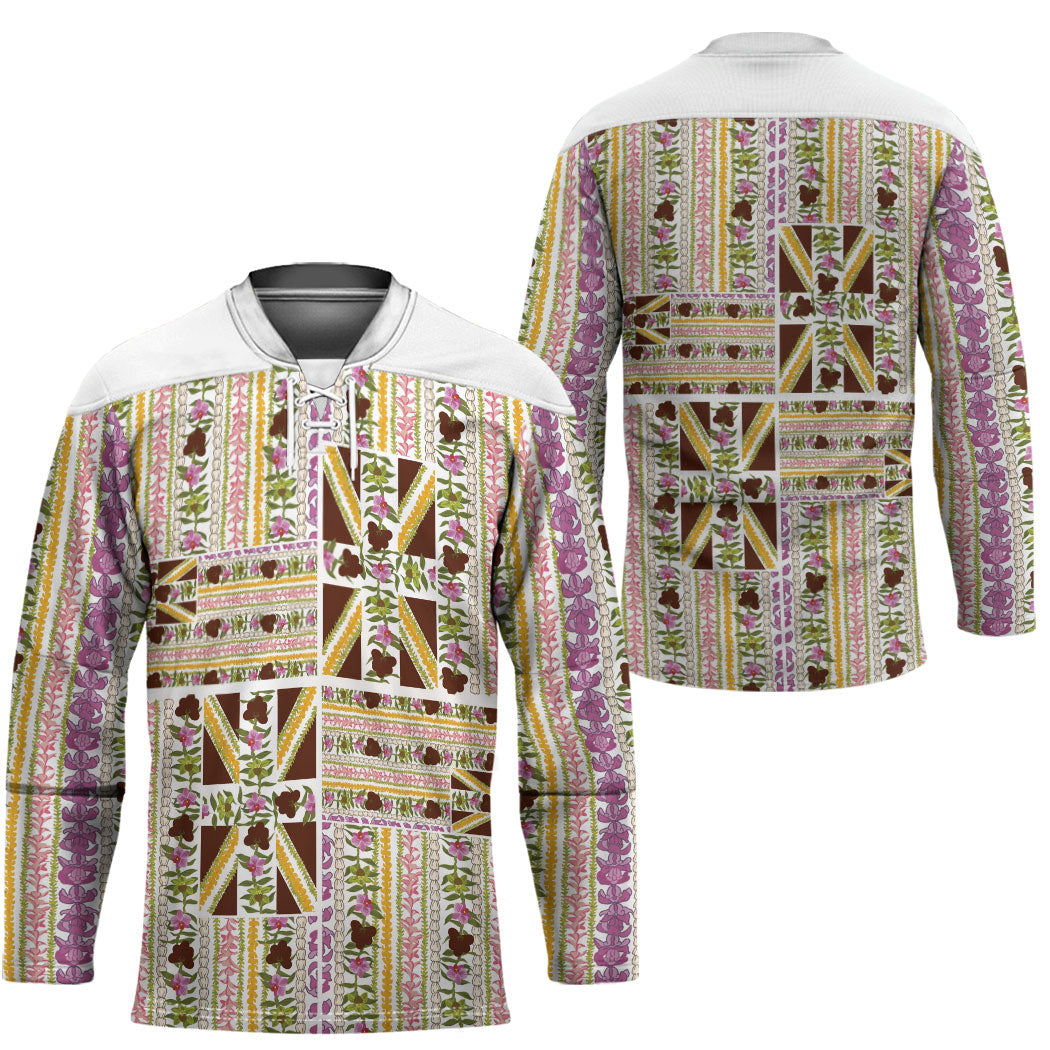 Hawaii Lokelani Pikake Lei Hockey Jersey Hawaiian Flag Motif