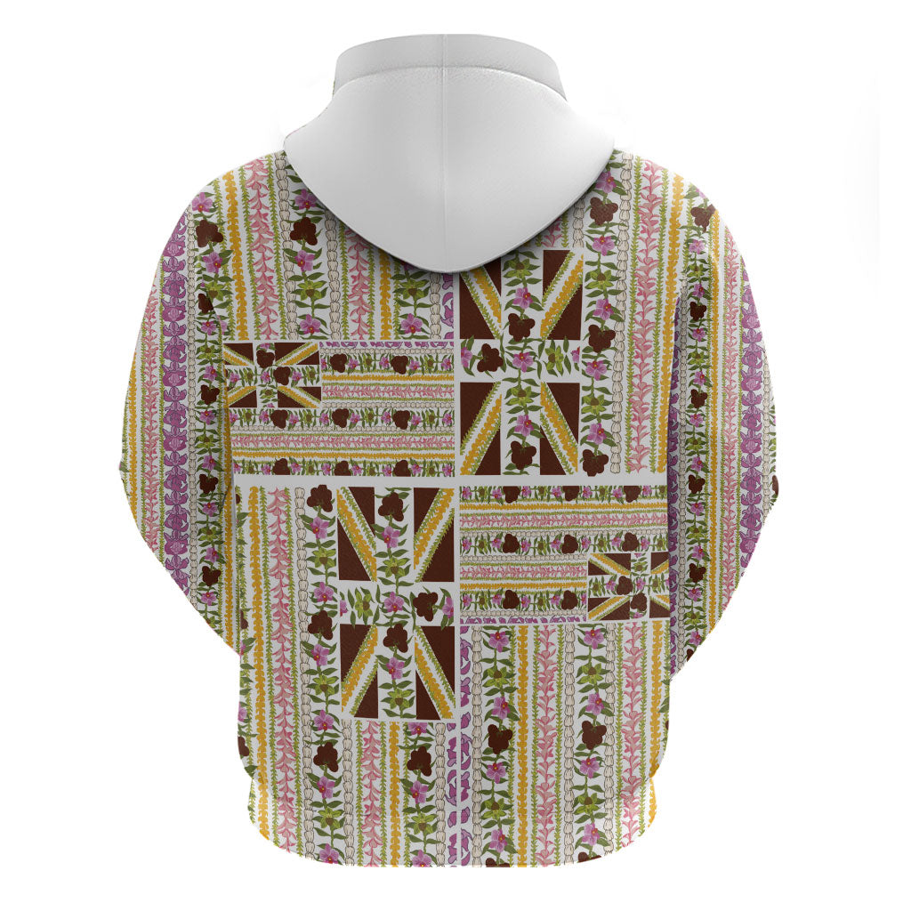 Hawaii Lokelani Pikake Lei Hoodie Hawaiian Flag Motif