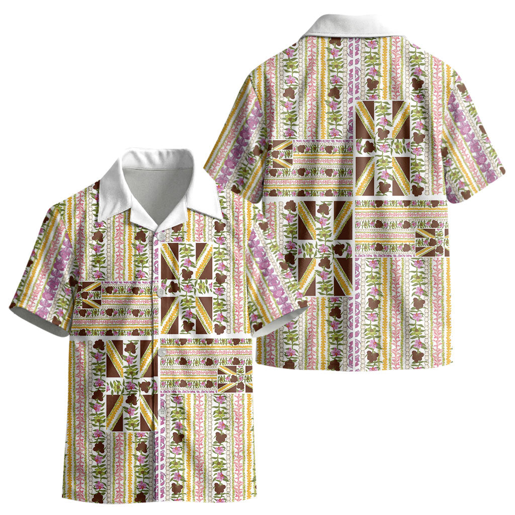 Hawaii Lokelani Pikake Lei Kid Hawaiian Shirt Hawaiian Flag Motif LT9 - Polynesian Pride