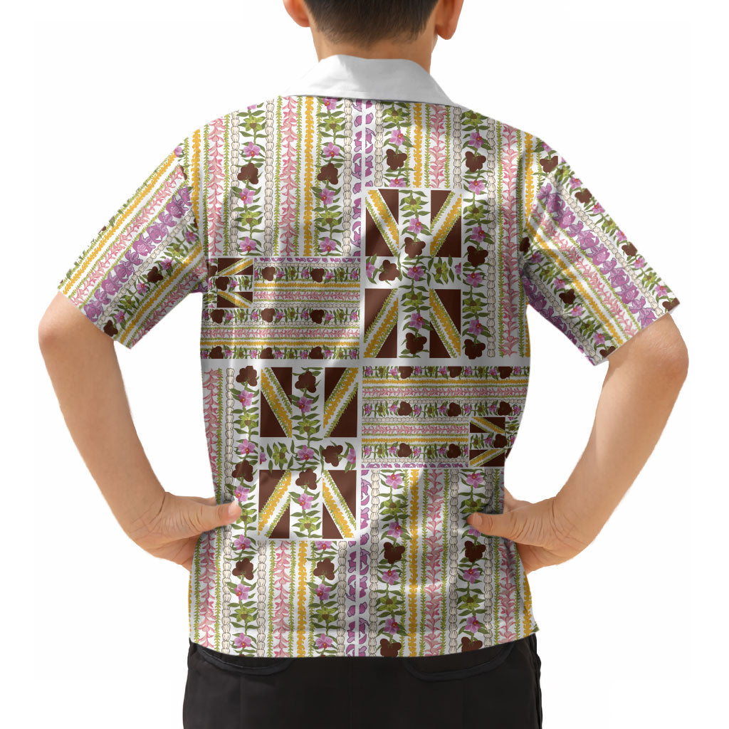 Hawaii Lokelani Pikake Lei Kid Hawaiian Shirt Hawaiian Flag Motif LT9 - Polynesian Pride