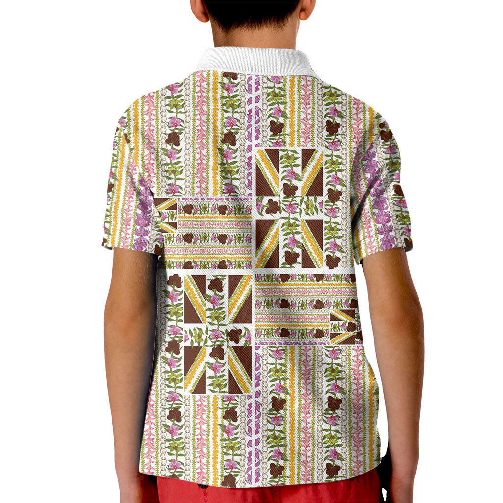 Hawaii Lokelani Pikake Lei Kid Polo Shirt Hawaiian Flag Motif