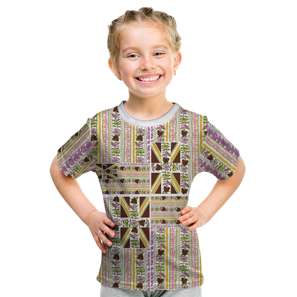 Hawaii Lokelani Pikake Lei Kid T Shirt Hawaiian Flag Motif