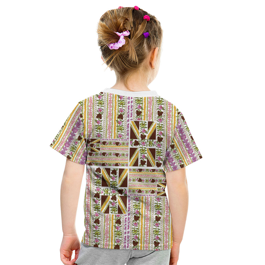 Hawaii Lokelani Pikake Lei Kid T Shirt Hawaiian Flag Motif