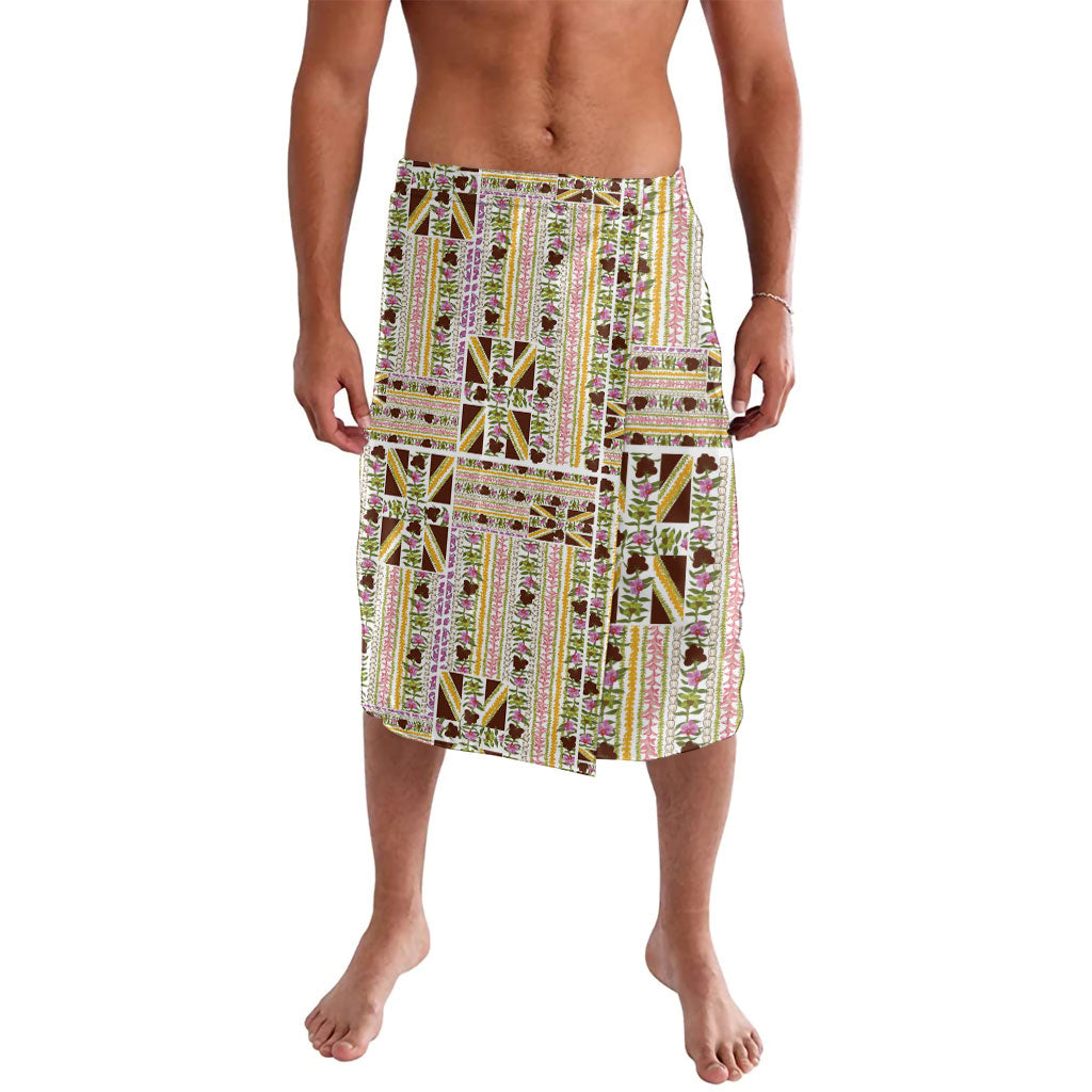 Hawaii Lokelani Pikake Lei Lavalava Hawaiian Flag Motif LT9 White - Polynesian Pride