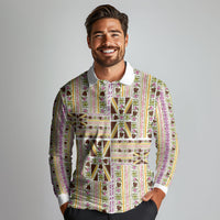 Hawaii Lokelani Pikake Lei Long Sleeve Polo Shirt Hawaiian Flag Motif LT9 - Polynesian Pride