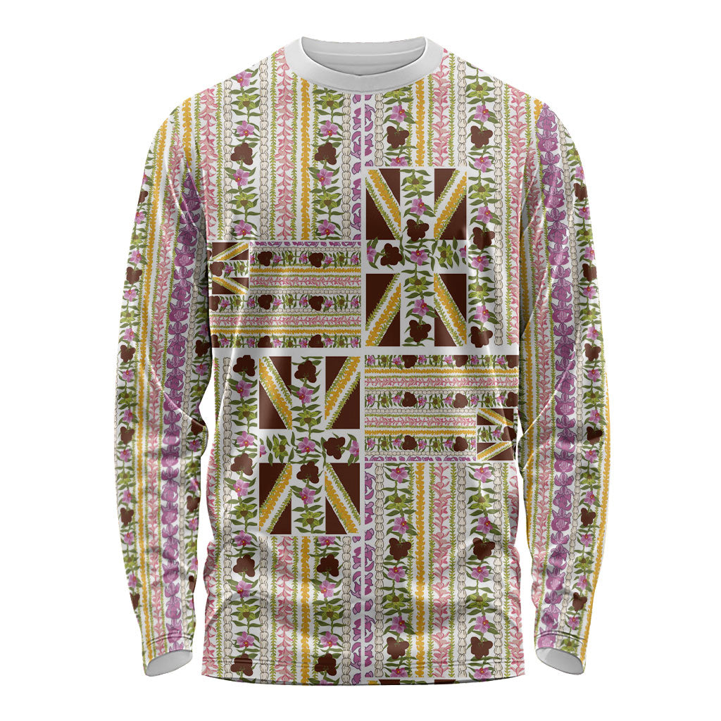 Hawaii Lokelani Pikake Lei Long Sleeve Shirt Hawaiian Flag Motif