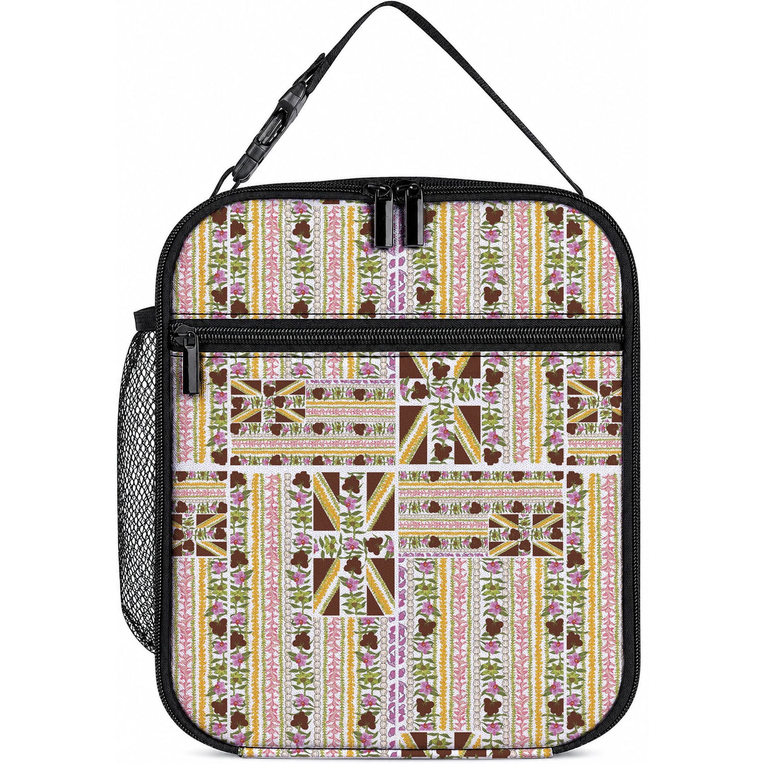 Hawaii Lokelani Pikake Lei Lunch Bag Hawaiian Flag Motif LT9 10.2 × 8.3 × 4.3 inch White - Polynesian Pride