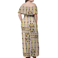 Hawaii Lokelani Pikake Lei Off Shoulder Maxi Dress Hawaiian Flag Motif LT9 - Polynesian Pride