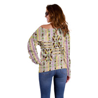 Hawaii Lokelani Pikake Lei Off Shoulder Sweater Hawaiian Flag Motif