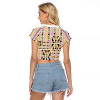 Hawaii Lokelani Pikake Lei Raglan Cropped T Shirt Hawaiian Flag Motif