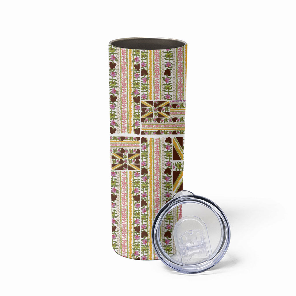 Hawaii Lokelani Pikake Lei Skinny Tumbler Hawaiian Flag Motif