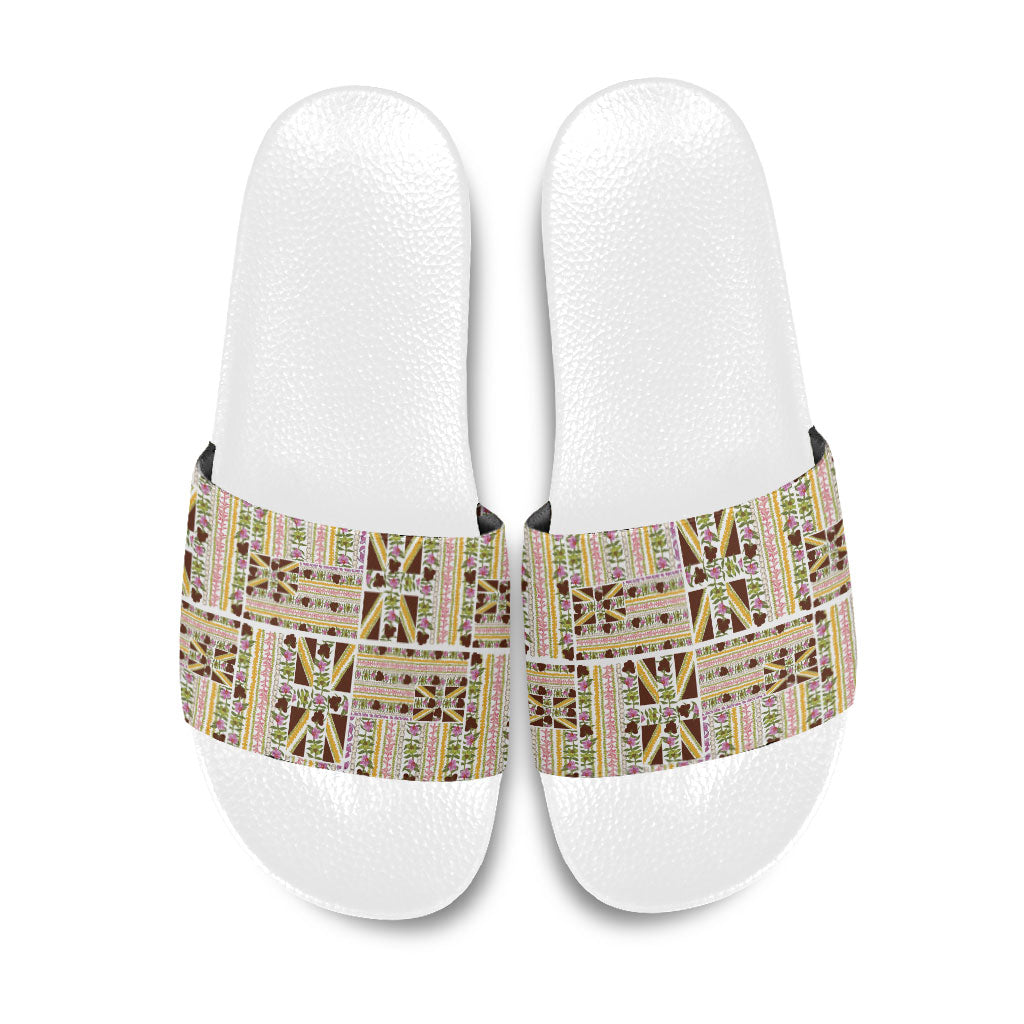 Hawaii Lokelani Pikake Lei Slide Sandals Hawaiian Flag Motif