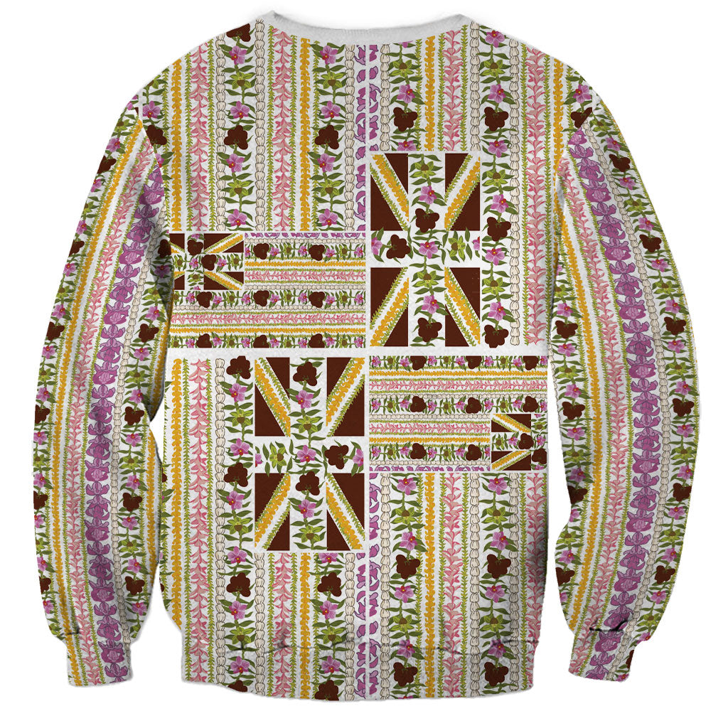 Hawaii Lokelani Pikake Lei Sweatshirt Hawaiian Flag Motif