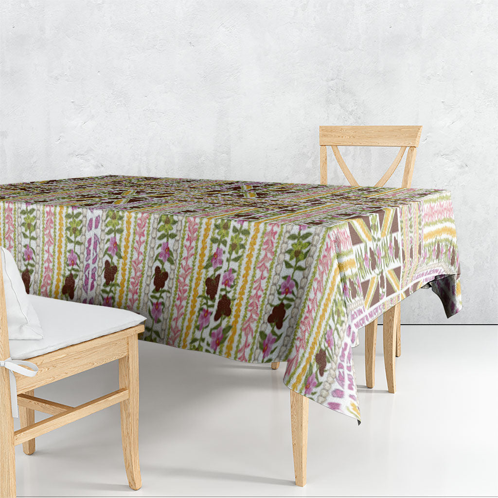Hawaii Lokelani Pikake Lei Tablecloth Hawaiian Flag Motif