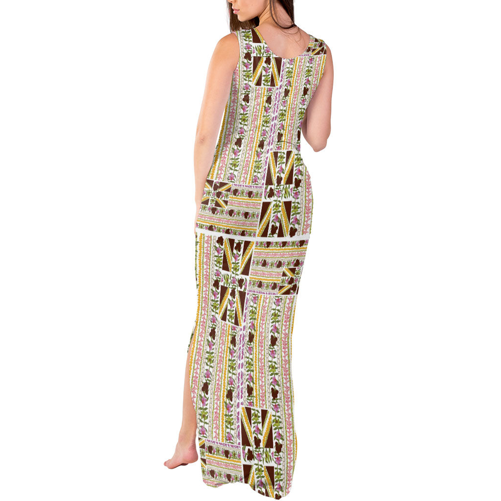 Hawaii Lokelani Pikake Lei Tank Maxi Dress Hawaiian Flag Motif LT9 - Polynesian Pride
