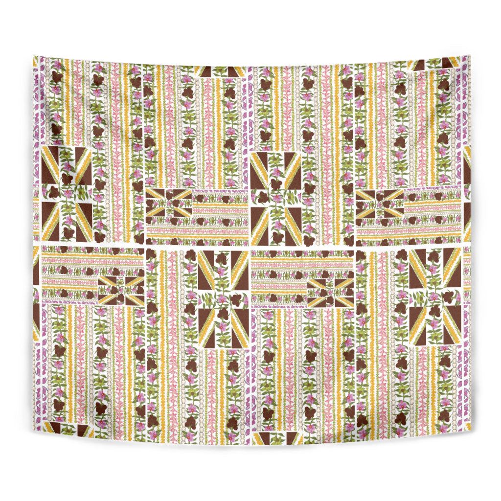 Hawaii Lokelani Pikake Lei Tapestry Hawaiian Flag Motif