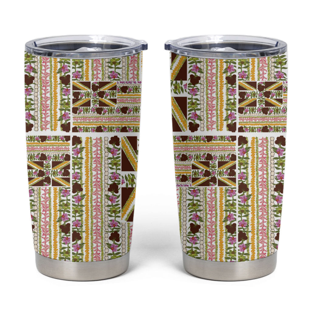 Hawaii Lokelani Pikake Lei Tumbler Cup Hawaiian Flag Motif