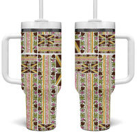 Hawaii Lokelani Pikake Lei Tumbler With Handle Hawaiian Flag Motif