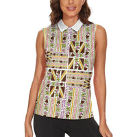 Hawaii Lokelani Pikake Lei Women Sleeveless Polo Shirt Hawaiian Flag Motif
