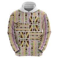 Hawaii Lokelani Pikake Lei Zip Hoodie Hawaiian Flag Motif