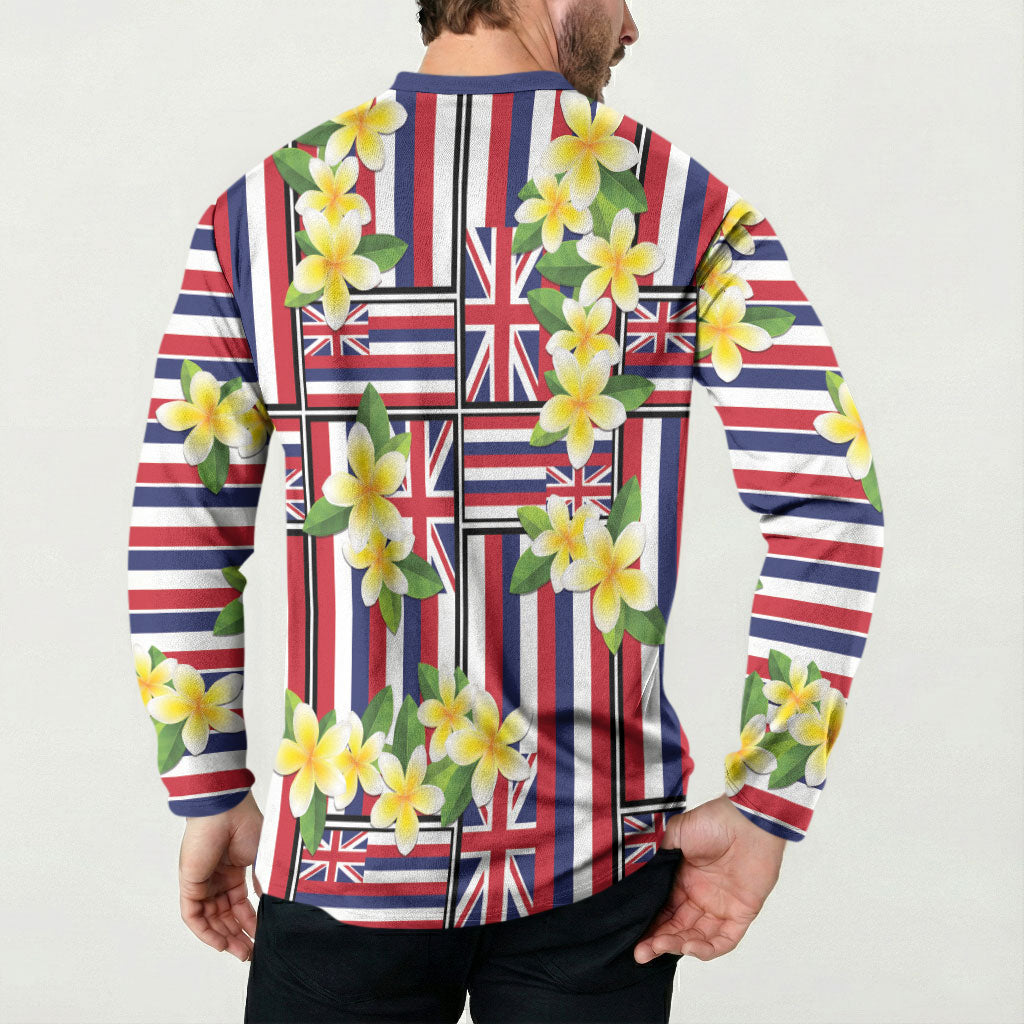 Hawaii Plumeria Lei Button Sweatshirt Hawaiian Flag Motif