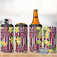 Hawaii Plumeria Lei 4 in 1 Can Cooler Tumbler Hawaiian Flag Motif