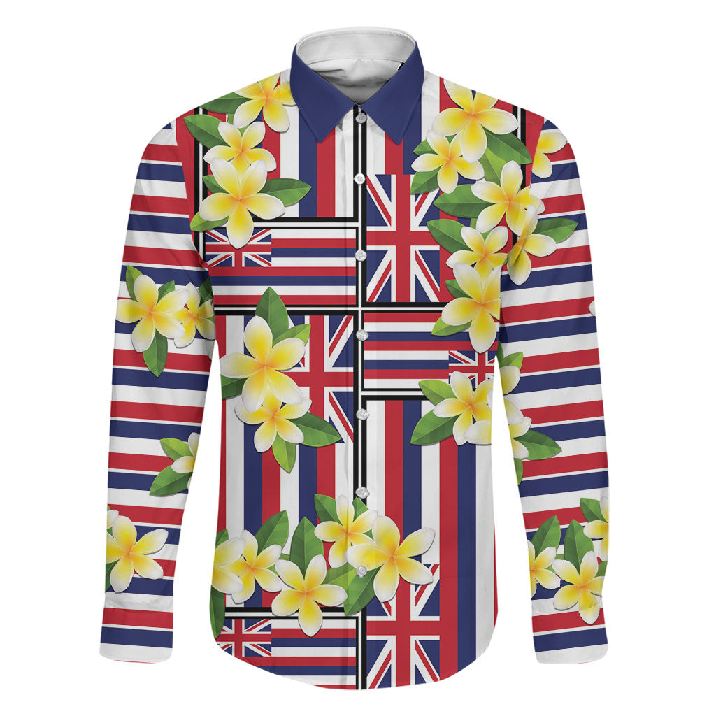 Hawaii Plumeria Lei Family Matching Off The Shoulder Long Sleeve Dress and Hawaiian Shirt Hawaiian Flag Motif