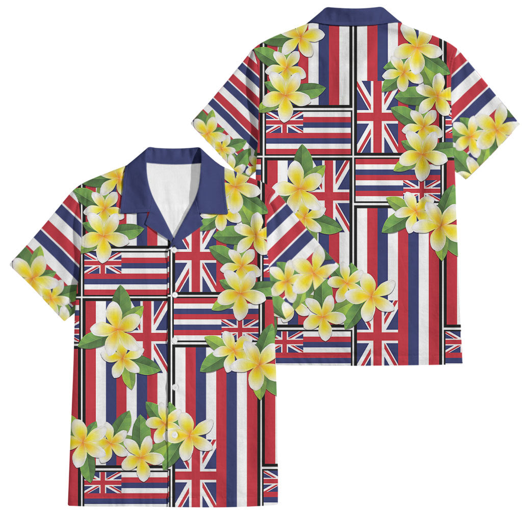Hawaii Plumeria Lei Family Matching Puletasi and Hawaiian Shirt Hawaiian Flag Motif LT9 Dad's Shirt - Short Sleeve Red - Polynesian Pride
