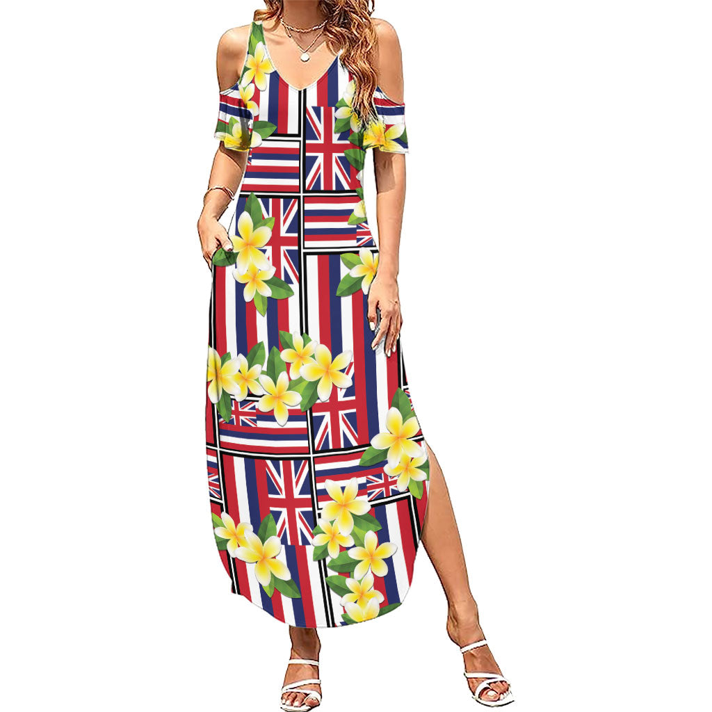 Hawaii Plumeria Lei Family Matching Summer Maxi Dress and Hawaiian Shirt Hawaiian Flag Motif