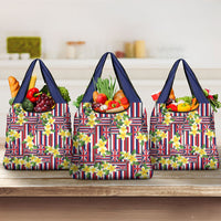 Hawaii Plumeria Lei Grocery Bag Hawaiian Flag Motif