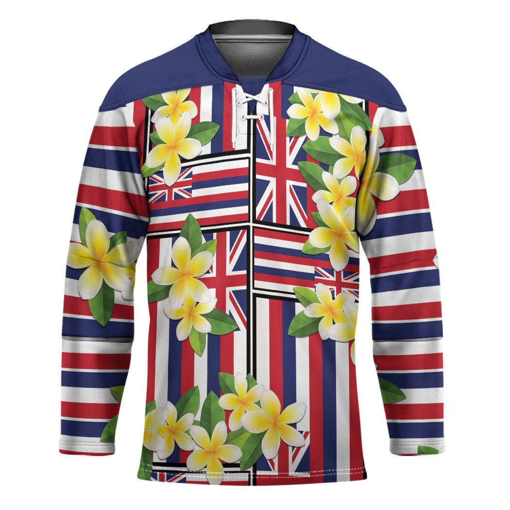 Hawaii Plumeria Lei Hockey Jersey Hawaiian Flag Motif